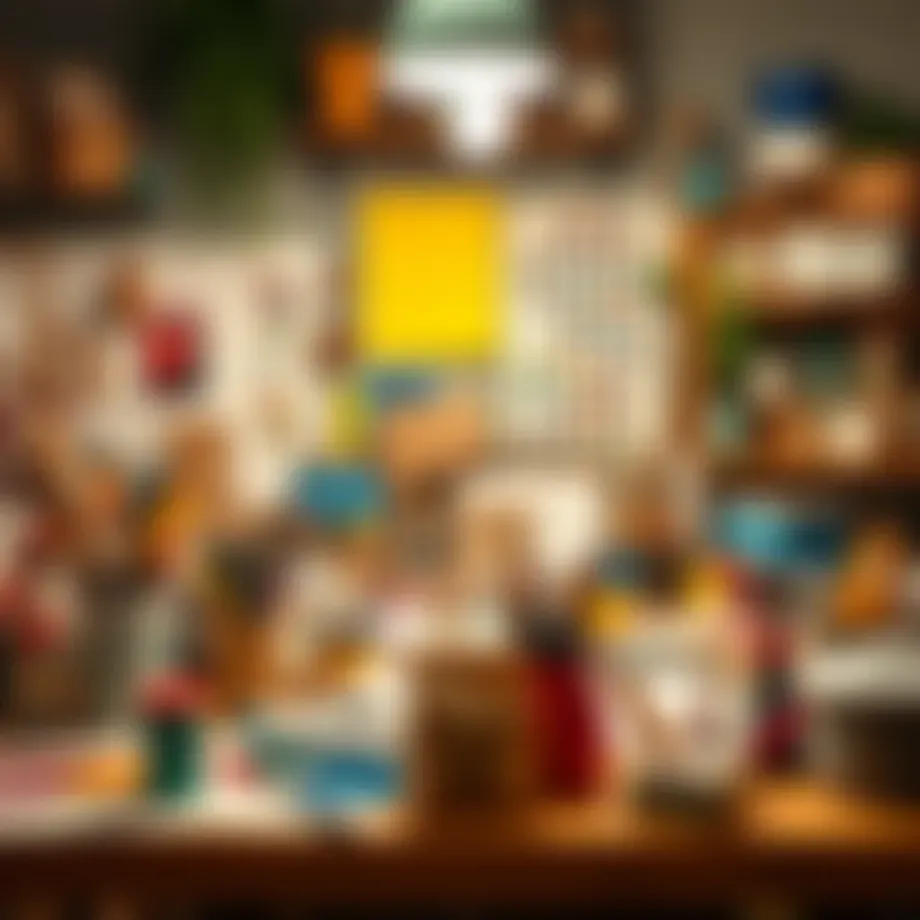 A vibrant workspace filled with various DIY materials and tools, showcasing creativity