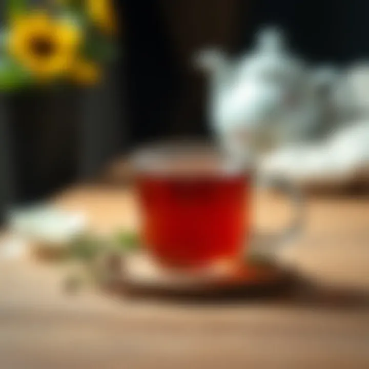 A cup of brewed linden tea on a wooden table