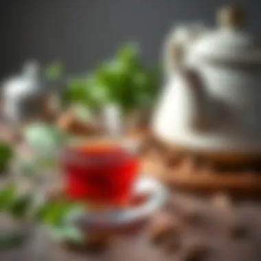 A serene setting with tea leaves and a teapot