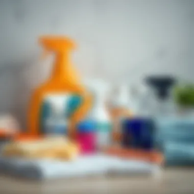 Cleaning supplies arranged for ink stain removal