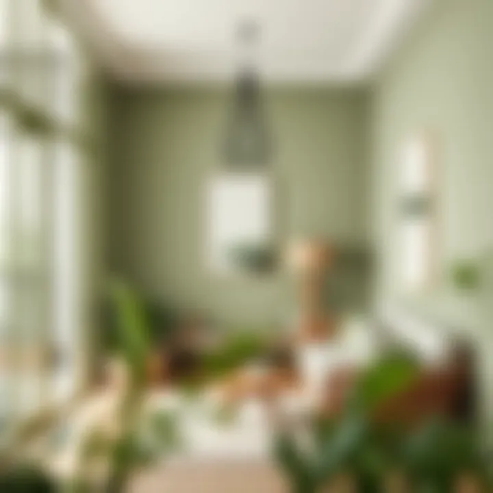 A serene interior showcasing green hues with natural materials