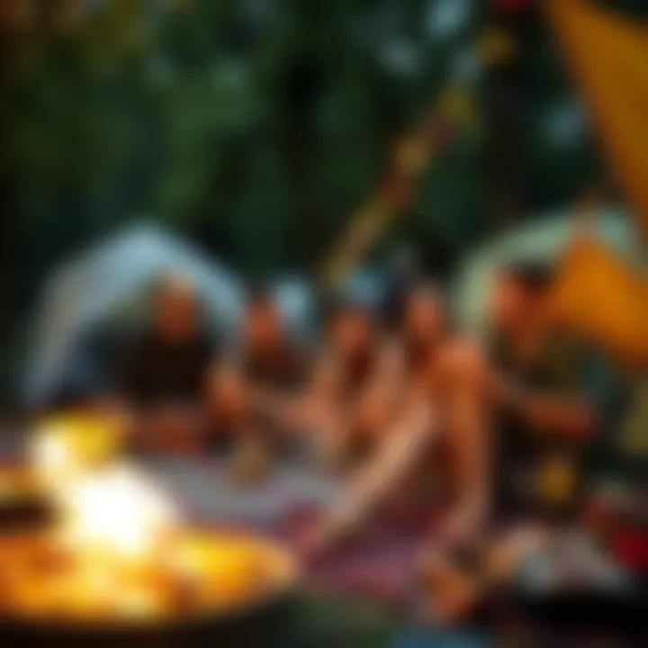 Group of friends enjoying outdoor activities at a campsite