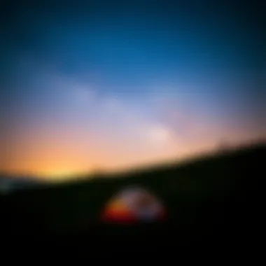 Starlit sky over a beautiful camping site in the countryside