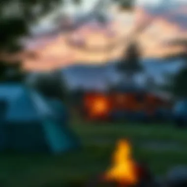 A peaceful campsite at sunset, ideal for relaxation