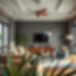 A serene living room showcasing deep, muted colors