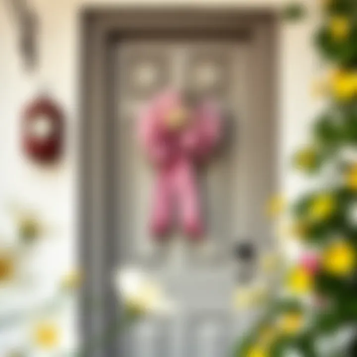 Stylish door with a tulle bow and floral accents