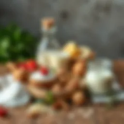 Ingredients for homemade kefir displayed on a wooden table