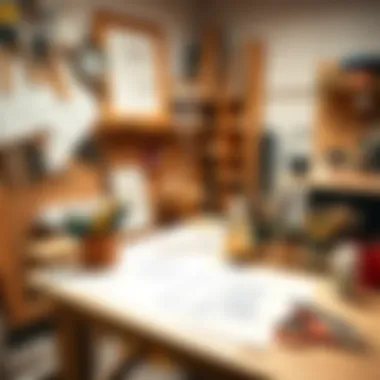 Creative Workspace for Table Making A creative workspace filled with sketches and design ideas for table making