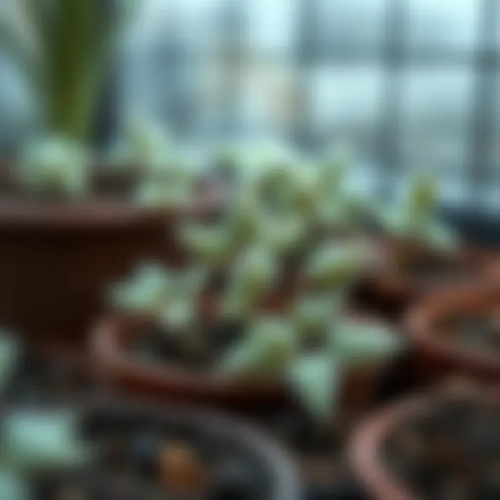 Close-up of frost-resistant plants being nurtured