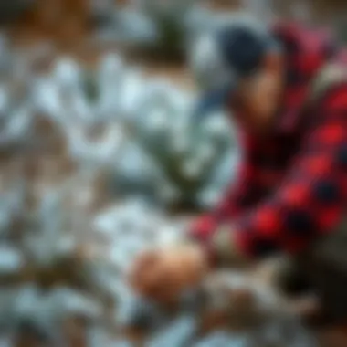 Caring for Winter Vegetation A gardener tending to winter vegetation