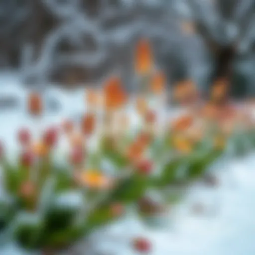 Vibrant winter plants thriving in a snowy landscape