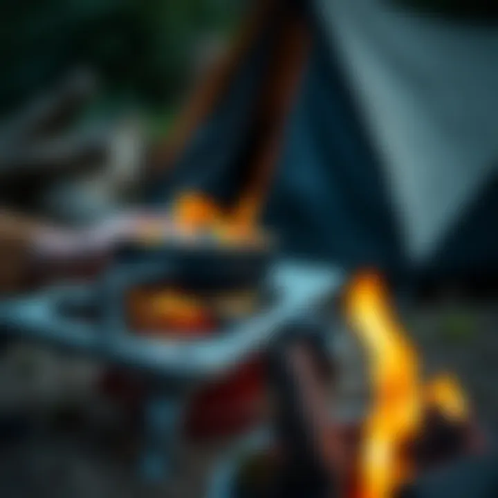Illustration of safety practices for using a camping stove