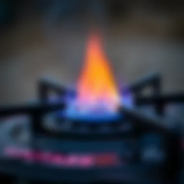 Close-up of a flame on a gas camping stove