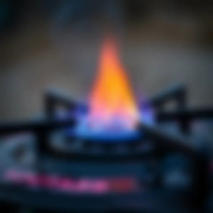 Close-up of a flame on a gas camping stove