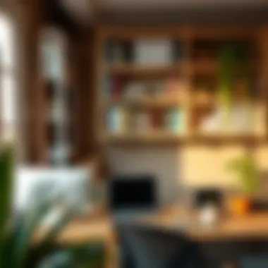 Organized workspace featuring the bookshelf for efficient storage