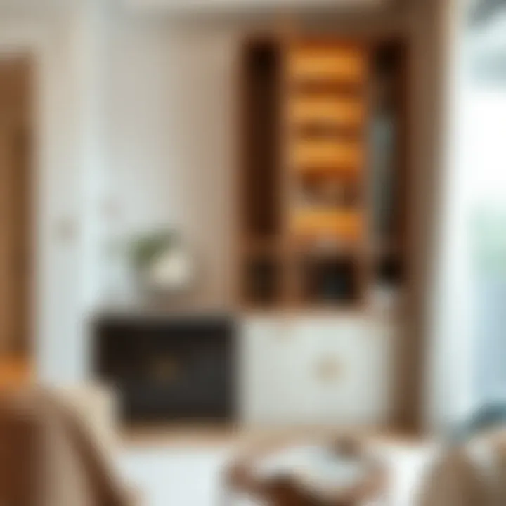 Elegant interior featuring Koçtaş shelving cabinet blending functionality with aesthetics.