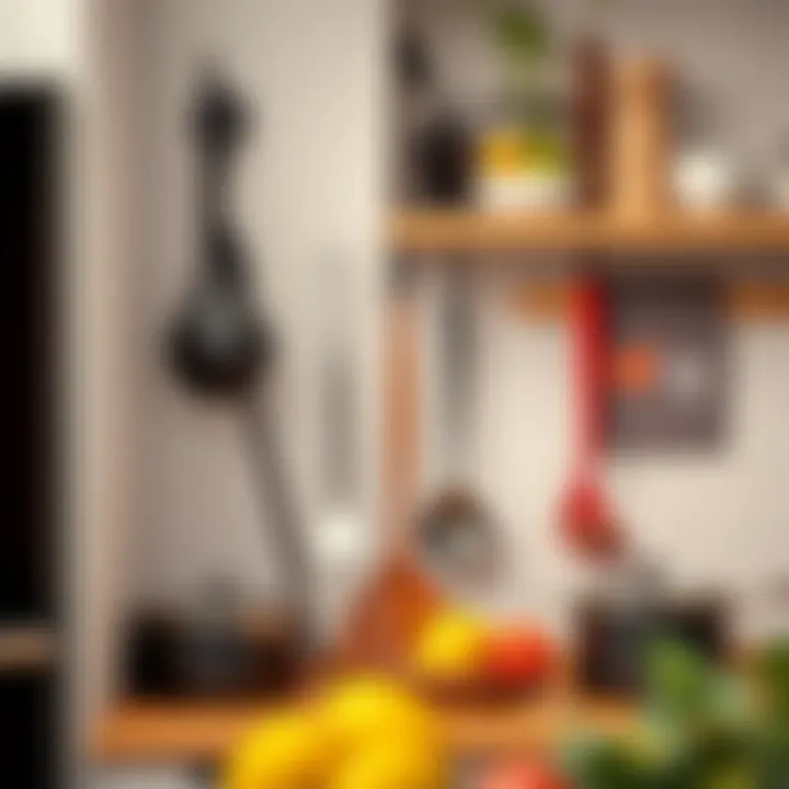 Organized kitchen space featuring Koçtaş hooks with culinary tools