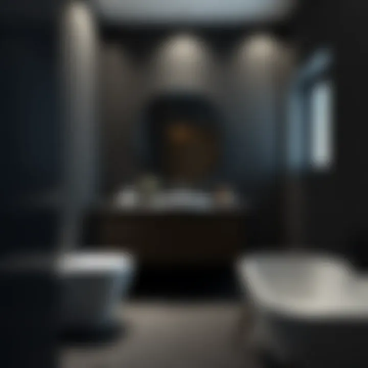 Contemporary bathroom featuring dark color schemes