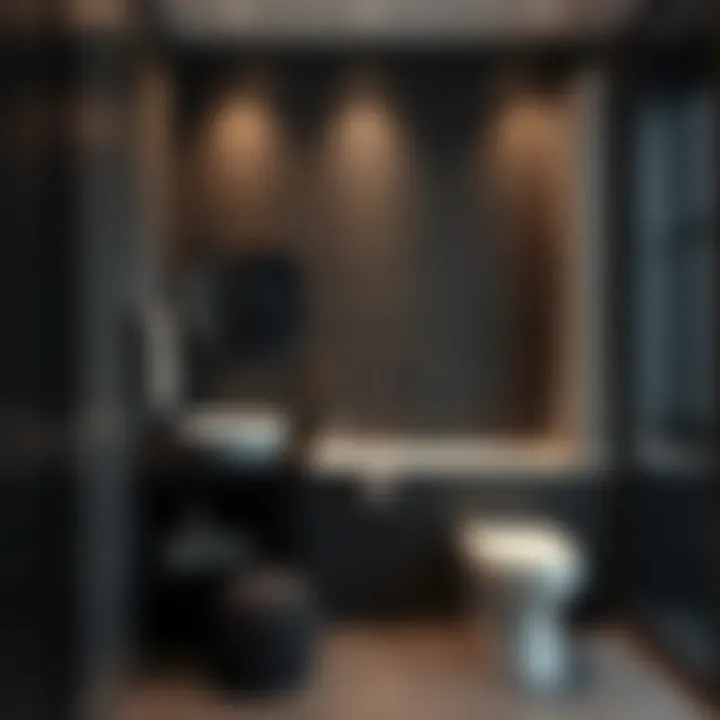 Stylish dark-themed bathroom with decorative elements
