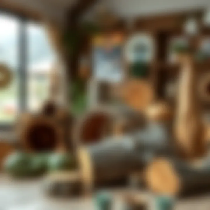 Finished log art displayed in a creative arrangement