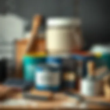 Paint Materials and Tools A variety of paint materials and tools for cabinet painting