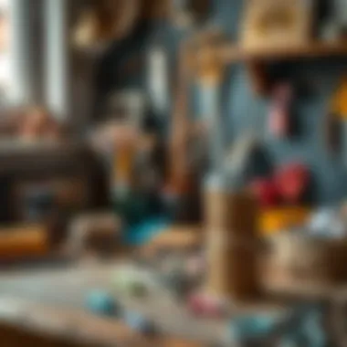 A creative workspace with scissors and craft materials.