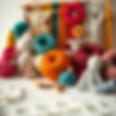 Colorful macrame wall hanging materials arranged artistically