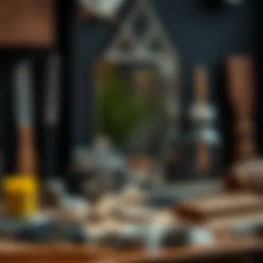 Materials and tools arranged for mirror crafting