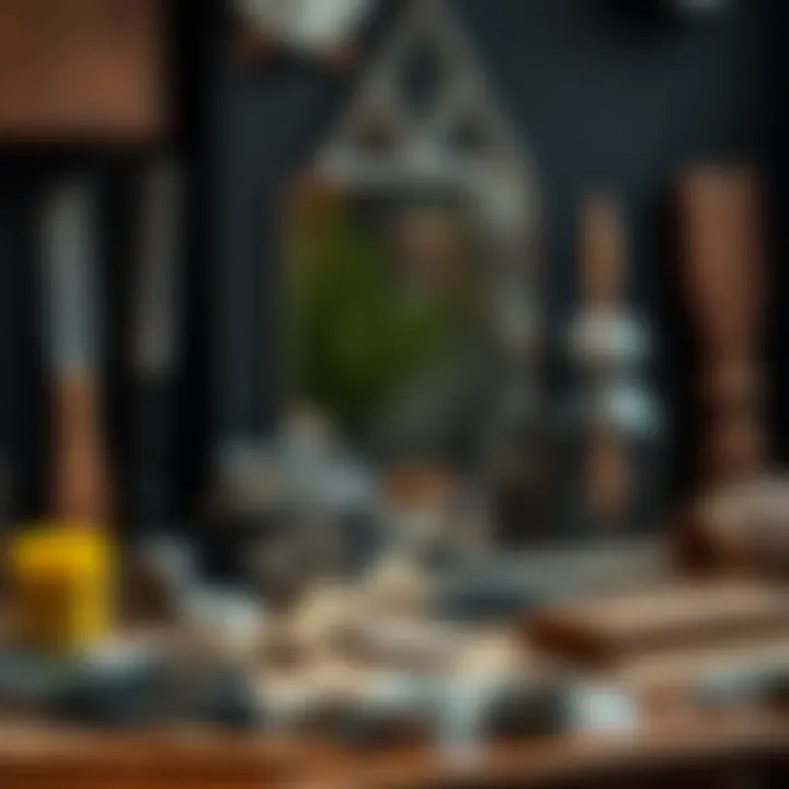 Materials and tools arranged for mirror crafting