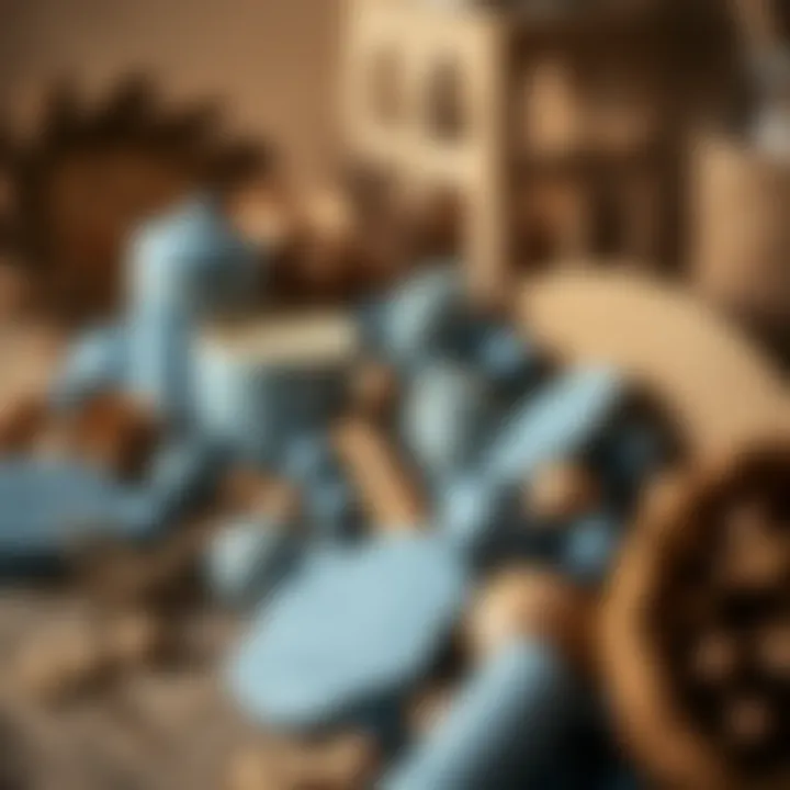 Artistic arrangement of blue and brown materials