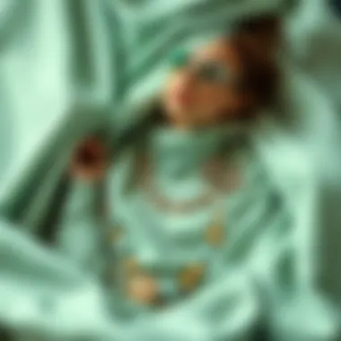 A stylish fashion piece showcasing mint green fabric with elegant accessories