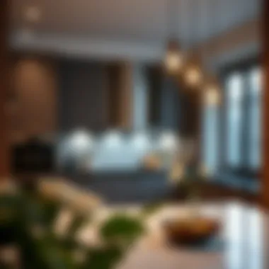 Elegant Lighting in Modern Kitchen Elegant lighting fixtures enhancing the ambiance of a modern kitchen