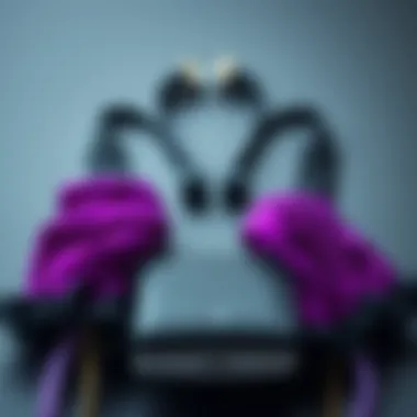 A fashion ensemble beautifully merging purple and black accessories.