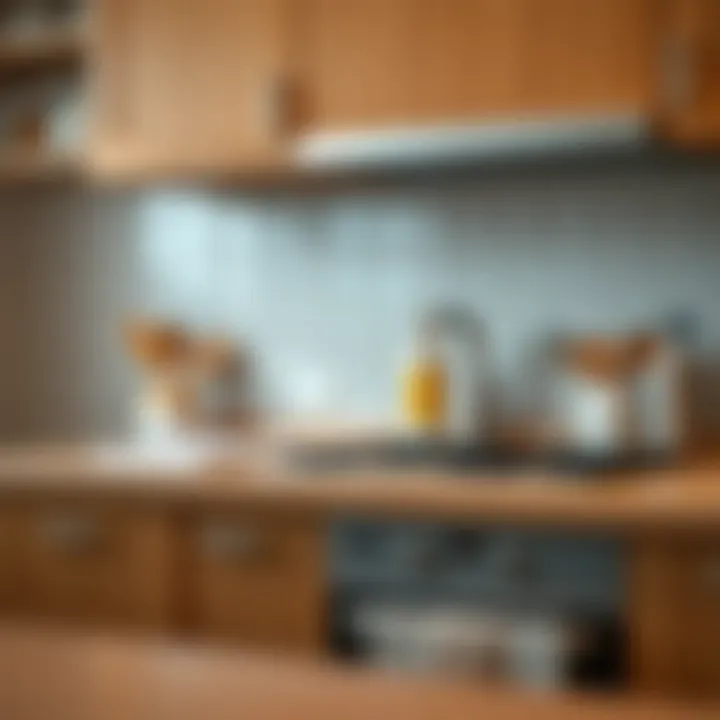 A close-up of kitchen cabinet surfaces after cleaning