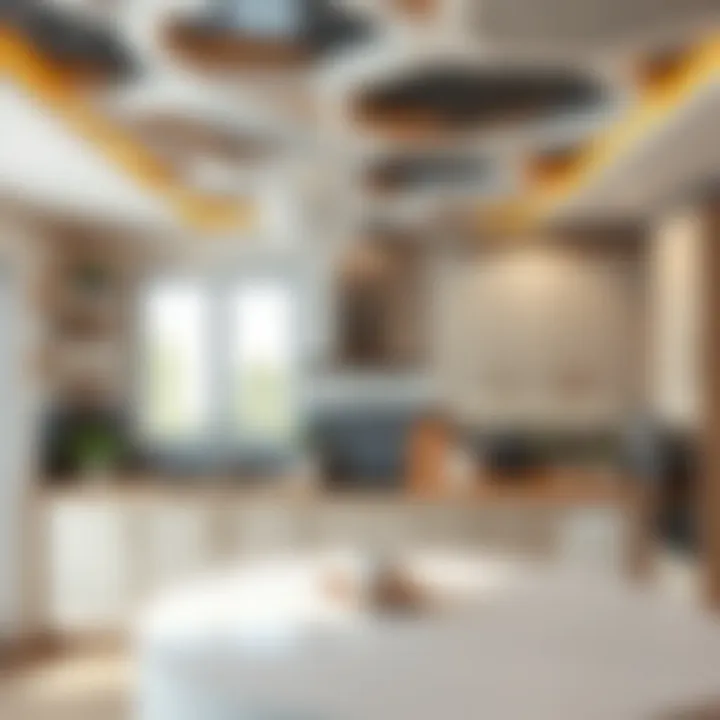 Stylish kitchen showcasing creative ceiling materials