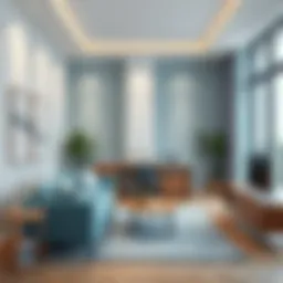 Elegant office space featuring calming blue tones