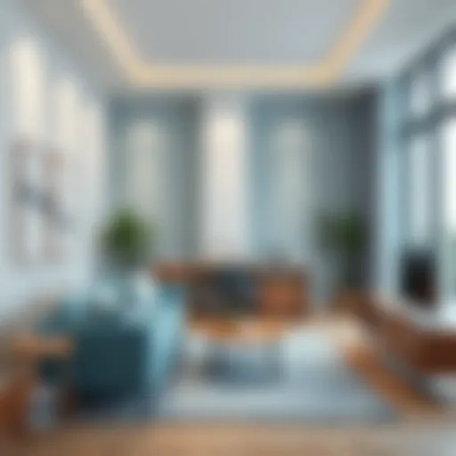 Elegant office space featuring calming blue tones