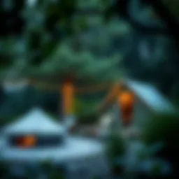 Serene campsite surrounded by lush greenery