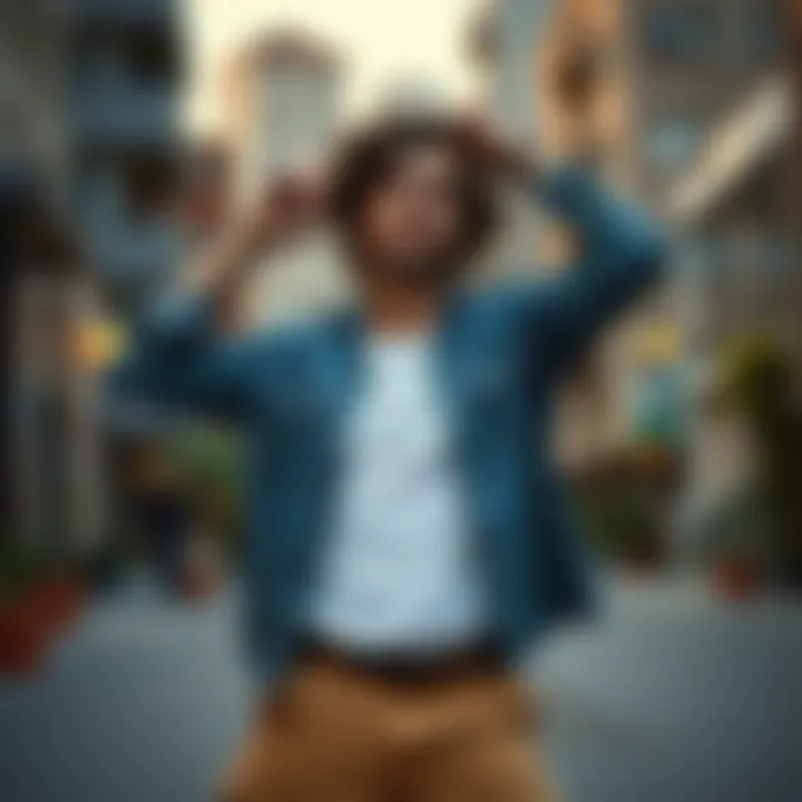 A dynamic pose in an urban backdrop