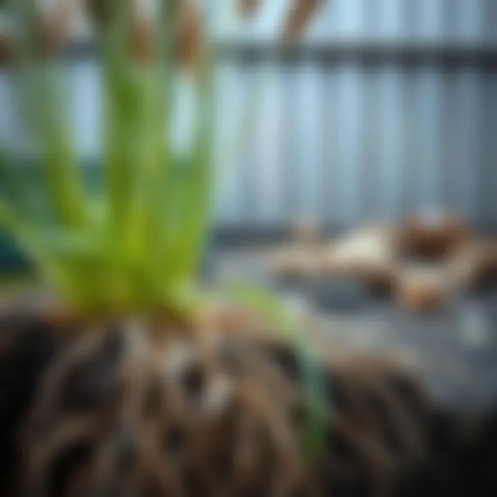 Healthy pampas grass with deep roots