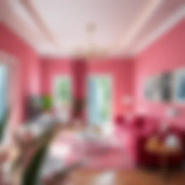 Stylish Pink Living Room Interior Interior view of a stylish pink living room with modern aesthetics