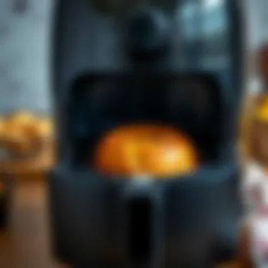 Airfryer with a perfectly baked cake inside