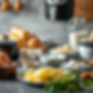 Ingredients laid out for cake preparation using Airfryer