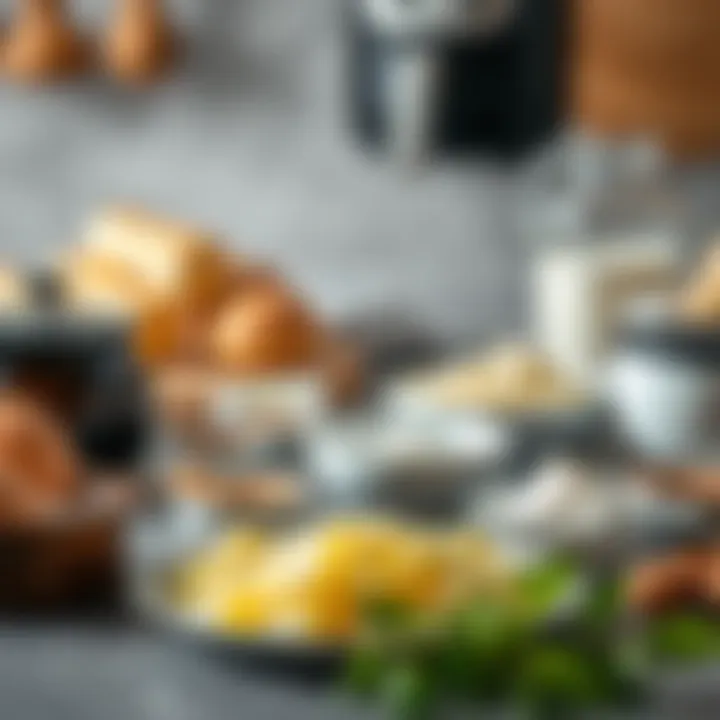 Ingredients laid out for cake preparation using Airfryer