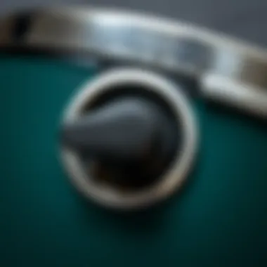 Close-up of the pressure release valve on a classic pot