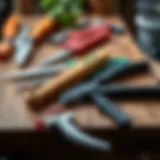Pruning tools neatly arranged on a wooden table