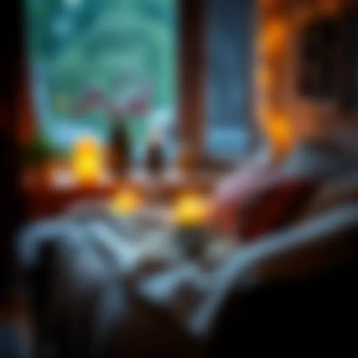 A cozy living room setting with a warm blanket and a cup of tea, perfectly illustrating comfort during rain