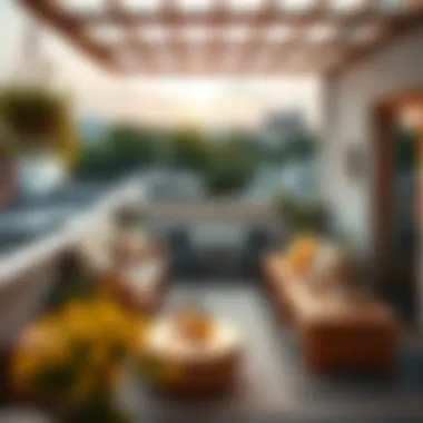 Cozy rooftop balcony with seating area