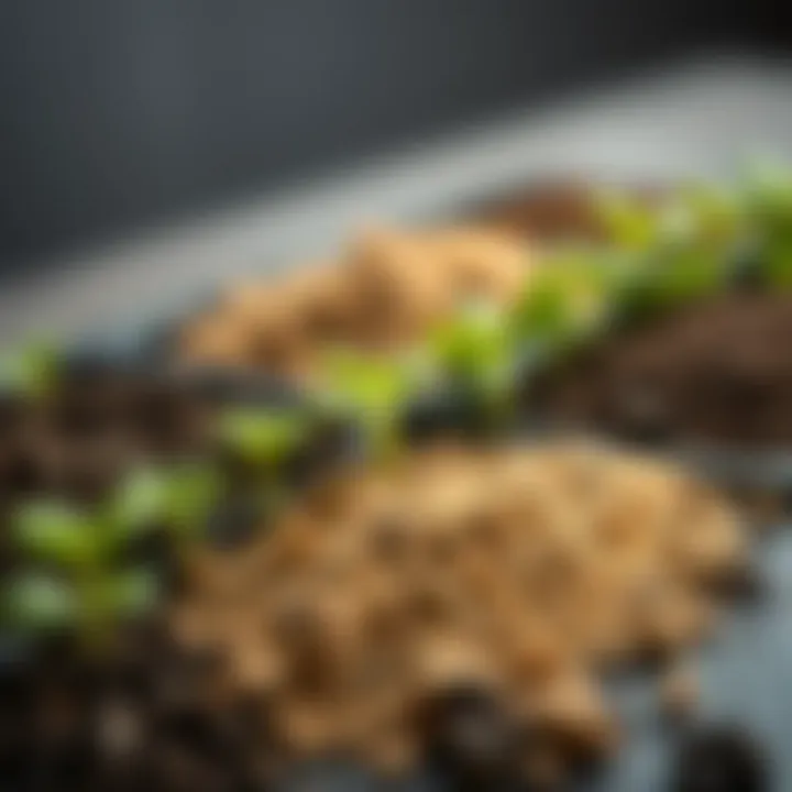 Soil Mixtures for Optimal Growth Different soil mixtures spread across a surface, illustrating the importance of soil quality for potted vegetables.