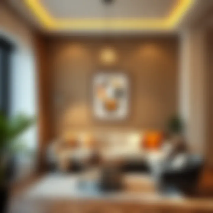 Stylish combination of lighting and decor elements in a living space